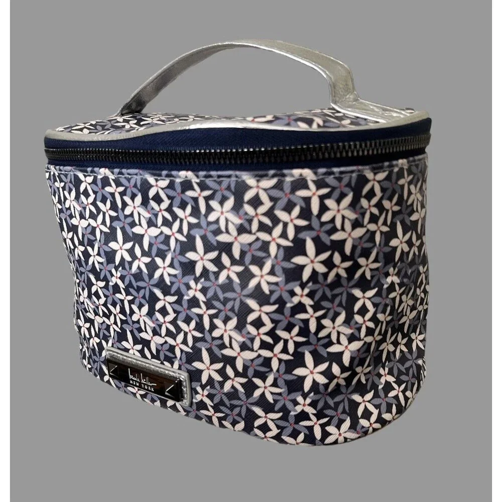 Nicole Miller New York Blue Floral Cosmetic Bag Travel Toiletry Case 9x6x6
